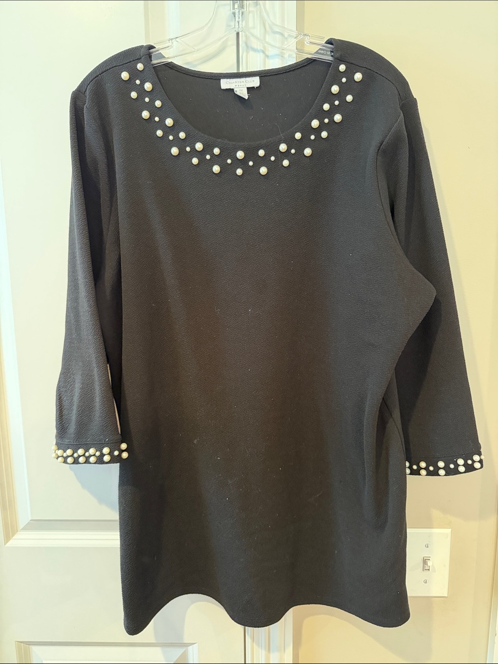 Charter Club Black Pearl-Trim Scoop Neck Tunic